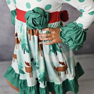 Christmas Moose Rosette Dress size 6 Boutique NWOT